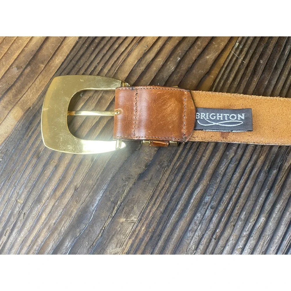 Brighton Brown Leather Belt with Gold Accents Size Medium